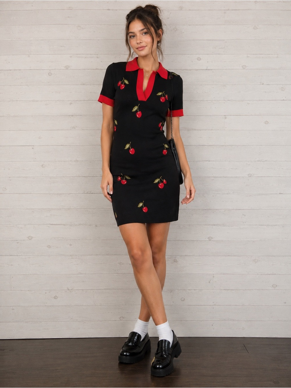 Y2k/Retro Forever 21 Cherry Print Mini Dress Black Red Trim NWT